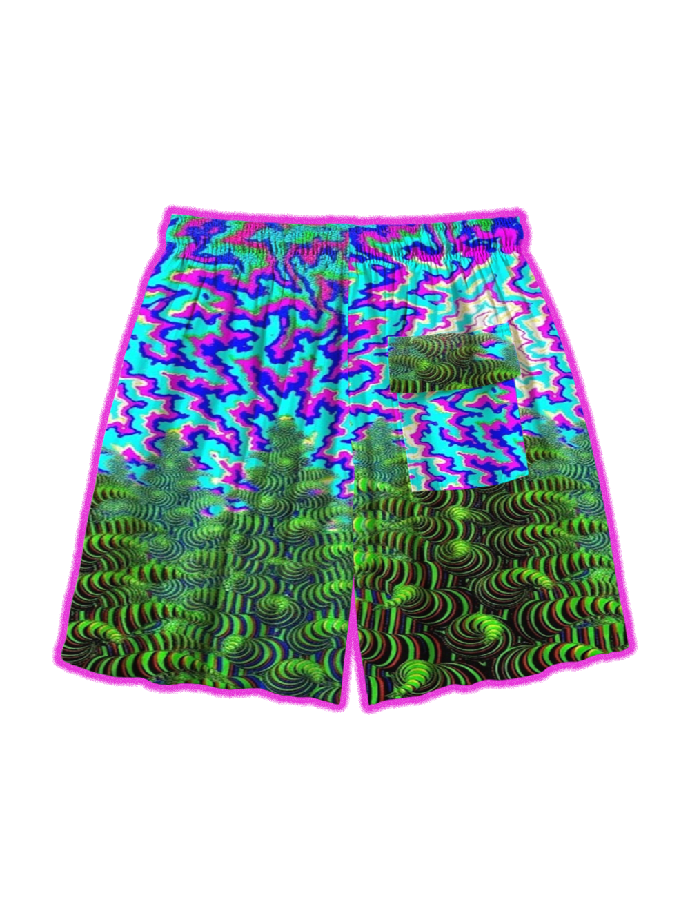 GREEN TRIPPY WAVE ALL OVER PRINT SHORTS