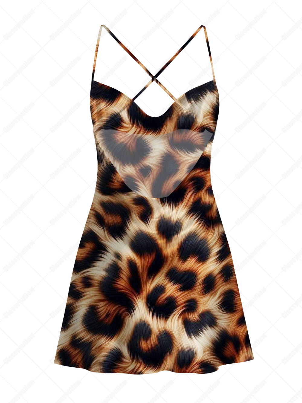 WILD FUR FANTASY LEOPARD SATIN CROSS BACK MINI DRESS