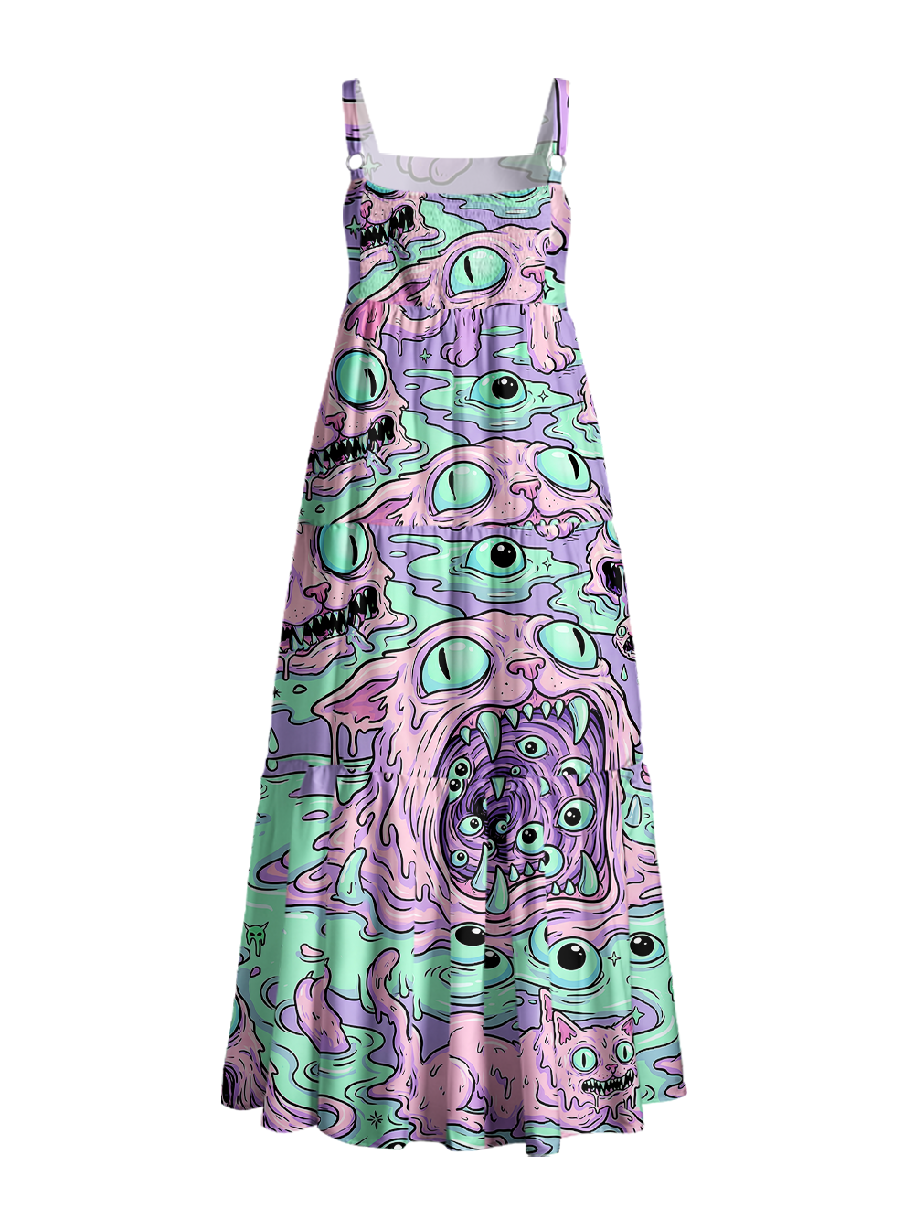 EYEBALL SLIME CAT WIDE STRAPS MAXI DRESS