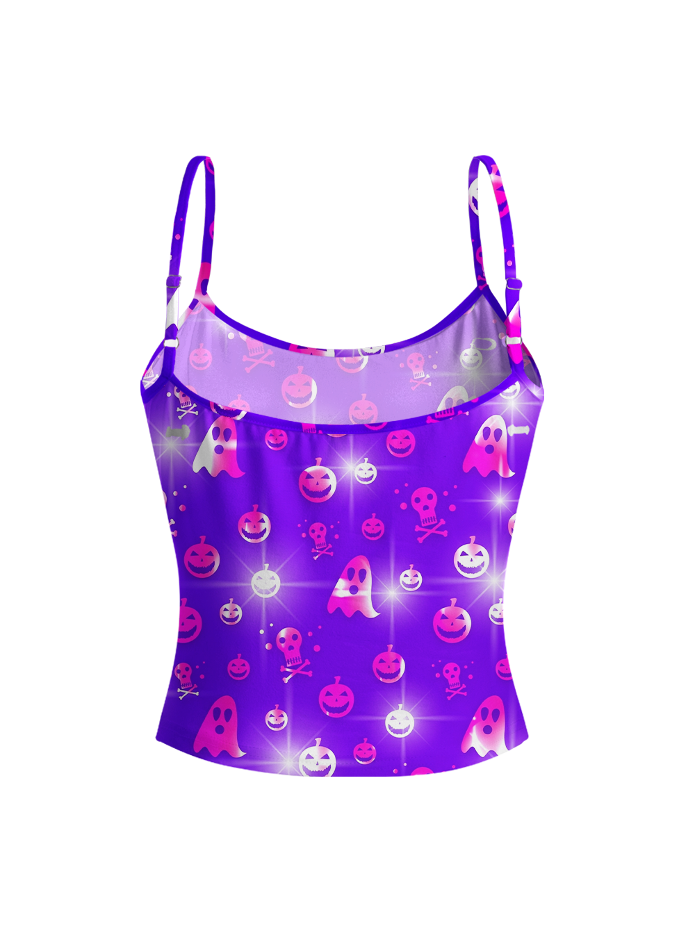 PURPLE GHOUL FULL-PRINT SPAGHETTI-STRAP TOP