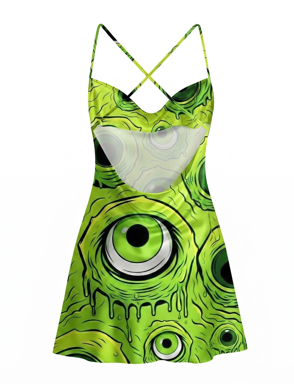 NEON GREEN CYCLOPS SATIN CROSS BACK MINI DRESS