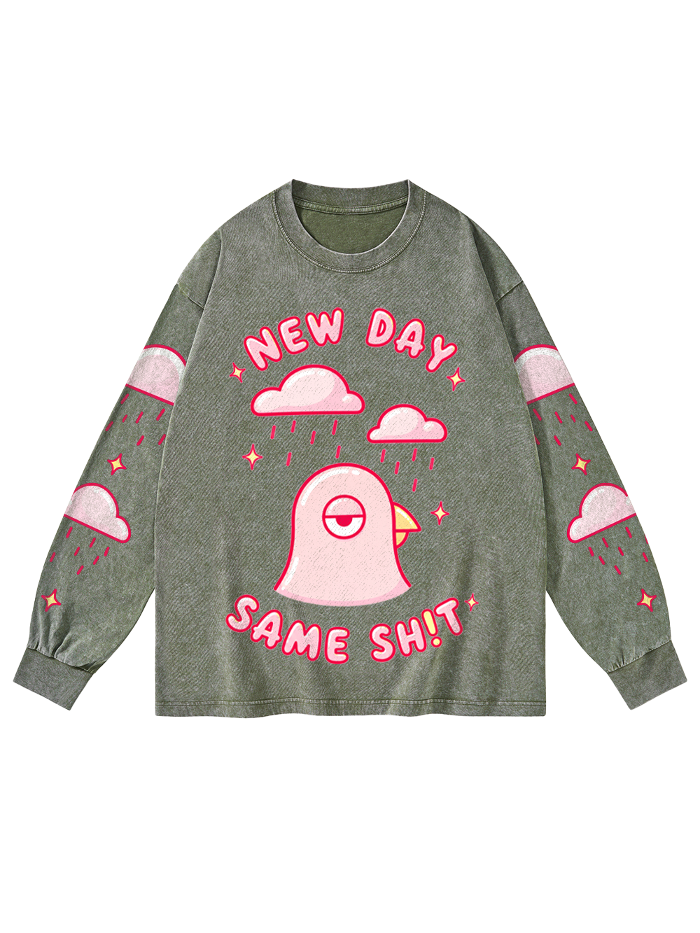 NEW DAY SAME SHIT WASHED LONG-SLEEVE GRAPHIC TSHIRT