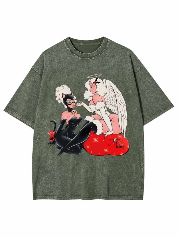 Catwoman And Angel Washed Tshirt