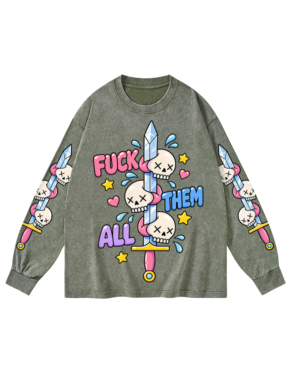 PASTEL REVENGE WASHED LONG-SLEEVE GRAPHIC TSHIRT