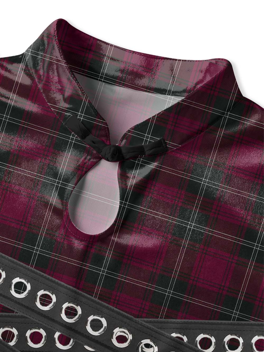 PLAID STRAP QIPAO MINI DRESS