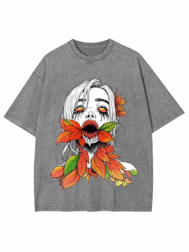 Flower Demon Autumn Leaves Washed Tshirt