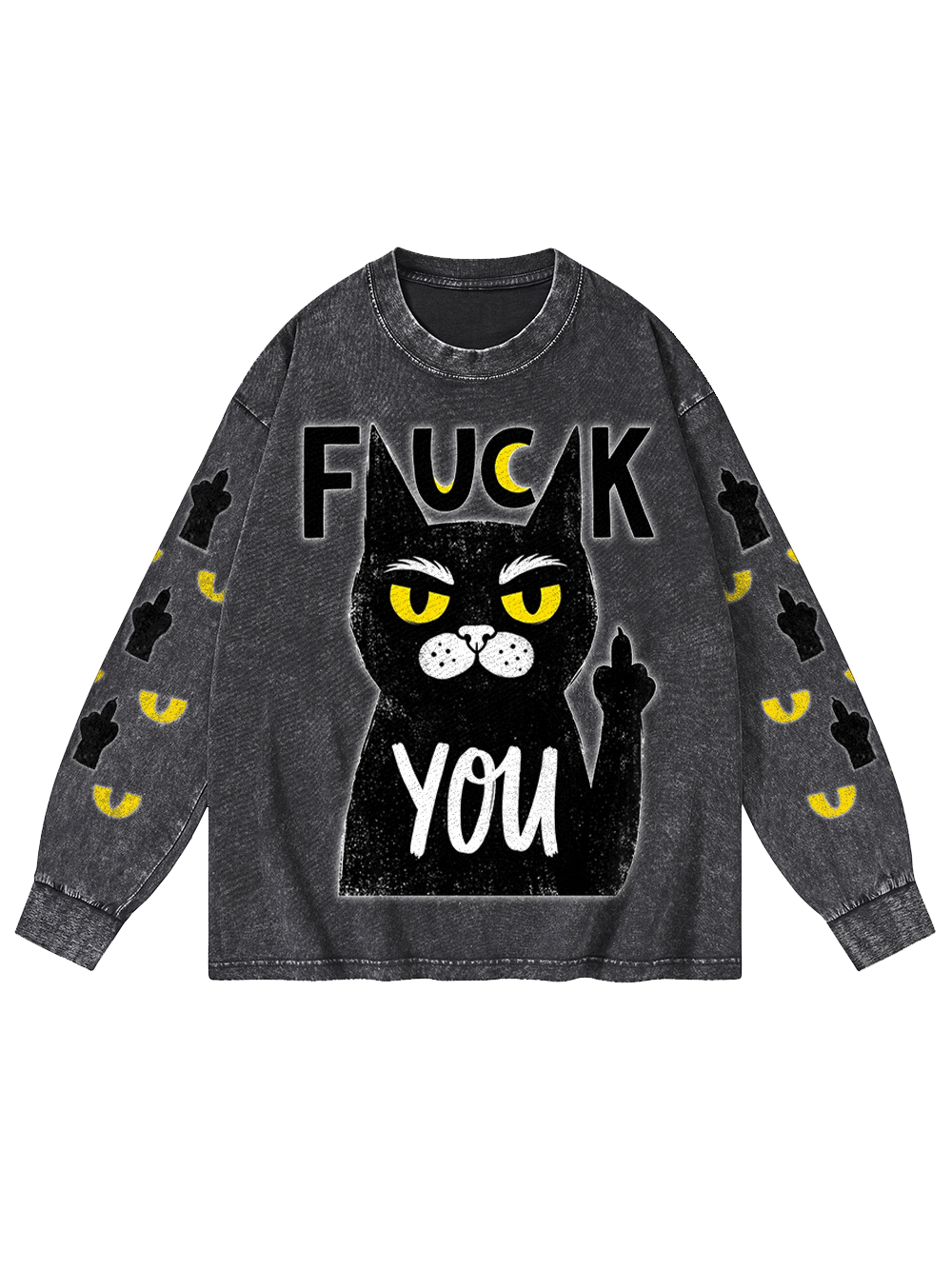 RUDE BLACK CAT WASHED LONG-SLEEVE GRAPHIC TSHIRT