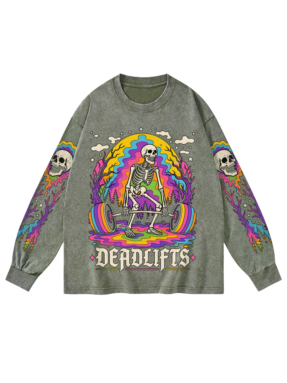 SKELETON LIFT WASHED LONG-SLEEVE GRAPHIC TSHIRT