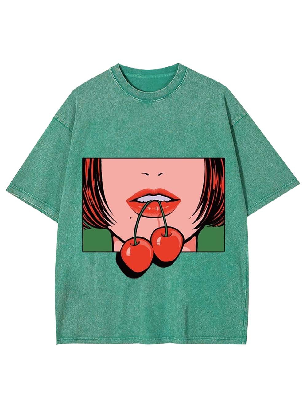 Red Lips Cherry Washed Tshirt