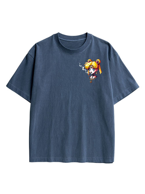 Punk Moon Double Sided Print Washed T-Shirt