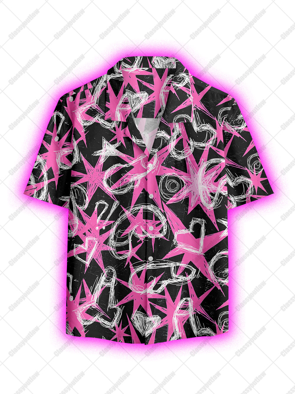 PINK CHAOS STARS BUTTON UP POCKET SHIRT