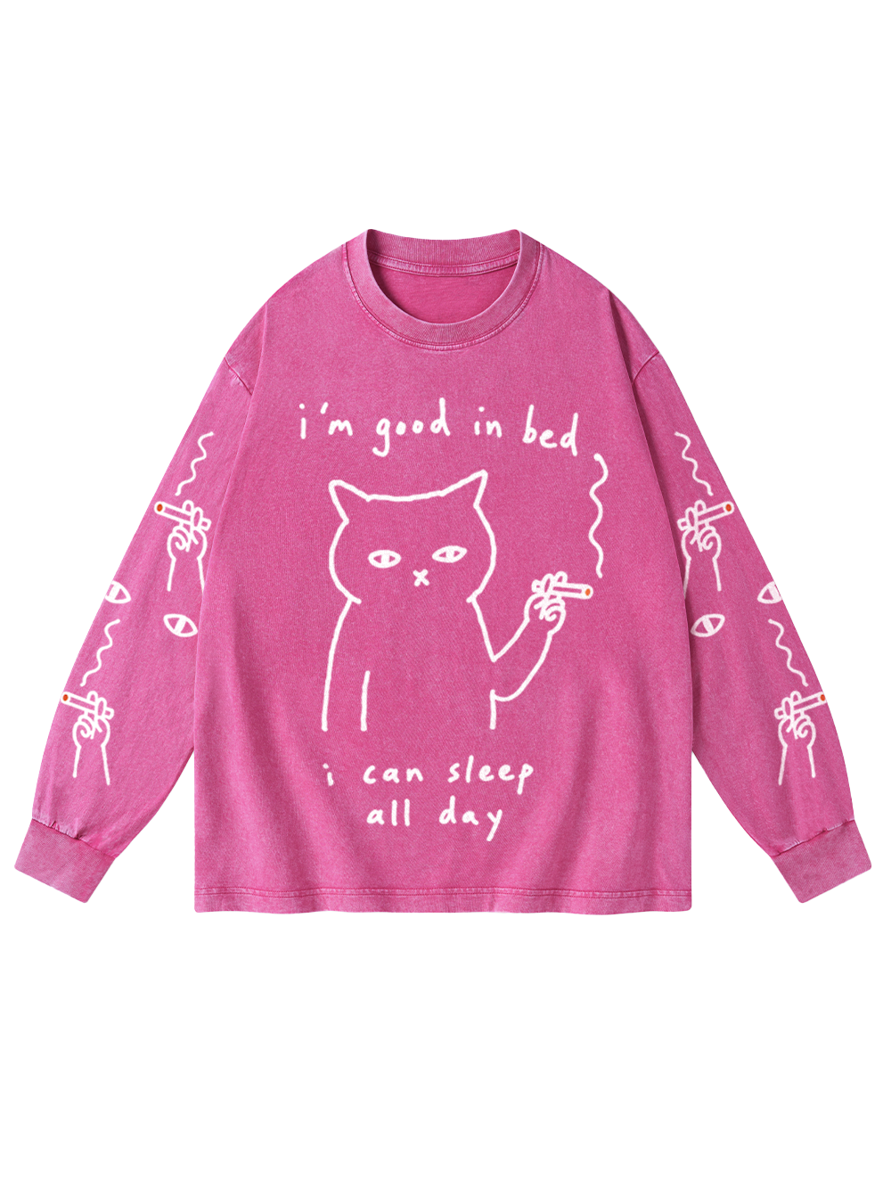 I'M GOOD IN BED WASHED LONG-SLEEVE GRAPHIC TSHIRT