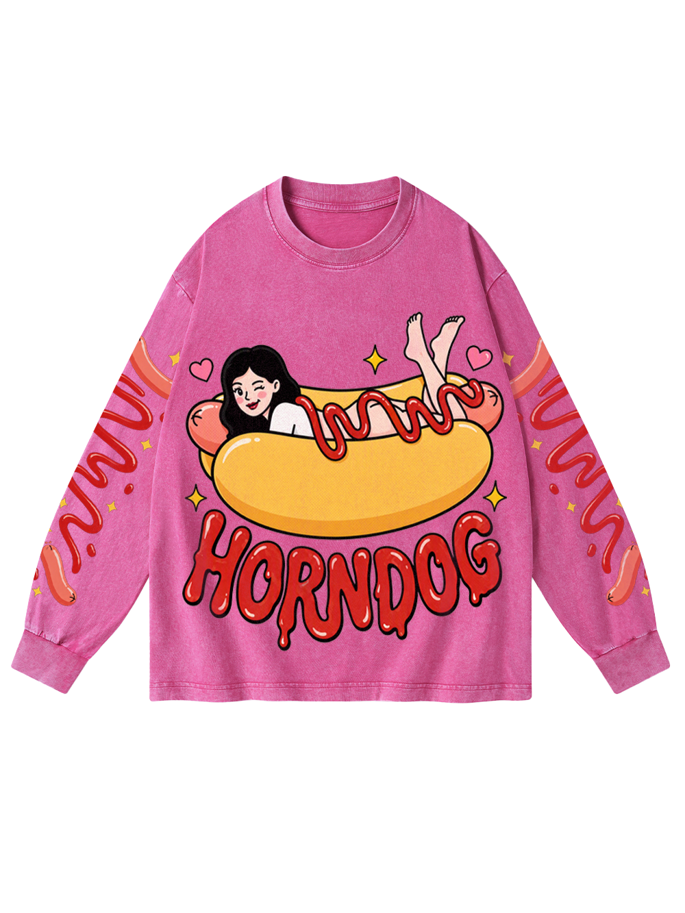 HOTDOG HORN WASHED LONG-SLEEVE GRAPHIC TSHIRT