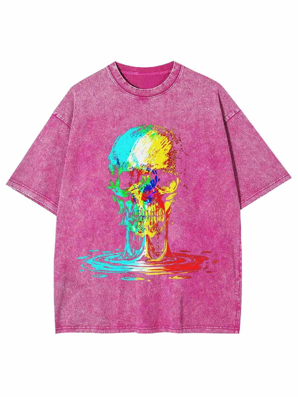 Colorful Melting Skull Washed Tshirt