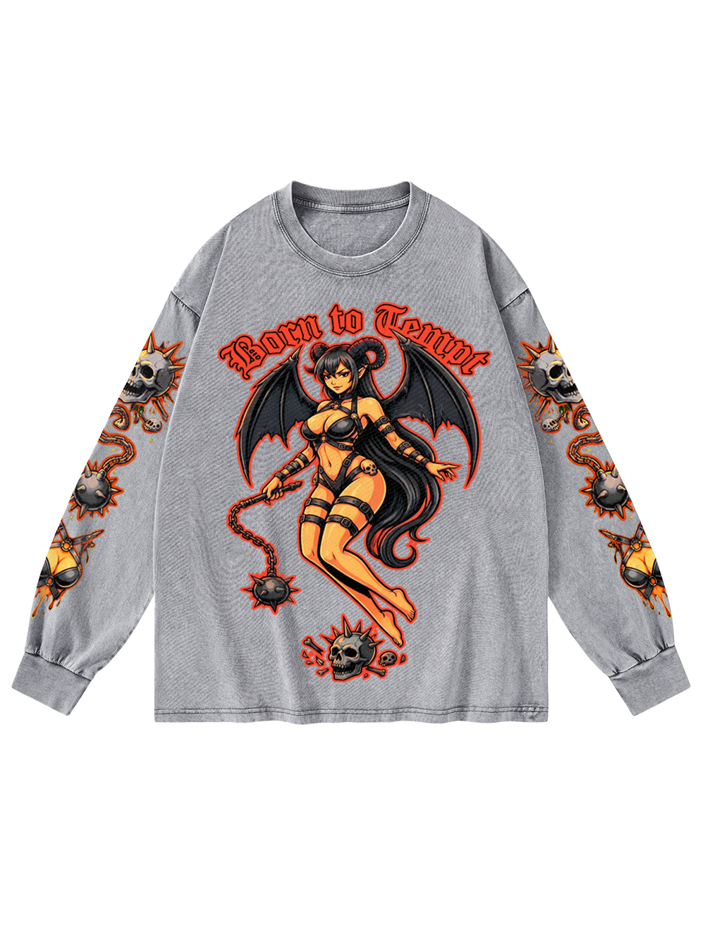BORN TO TEMPT WASHED LONG-SLEEVE GRAPHIC TSHIRT