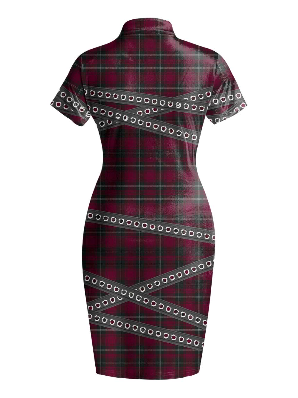PLAID STRAP QIPAO MINI DRESS