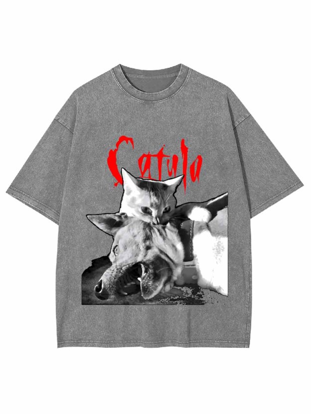 CAT AND WOLF  COMBAT WASHED TSHIRT