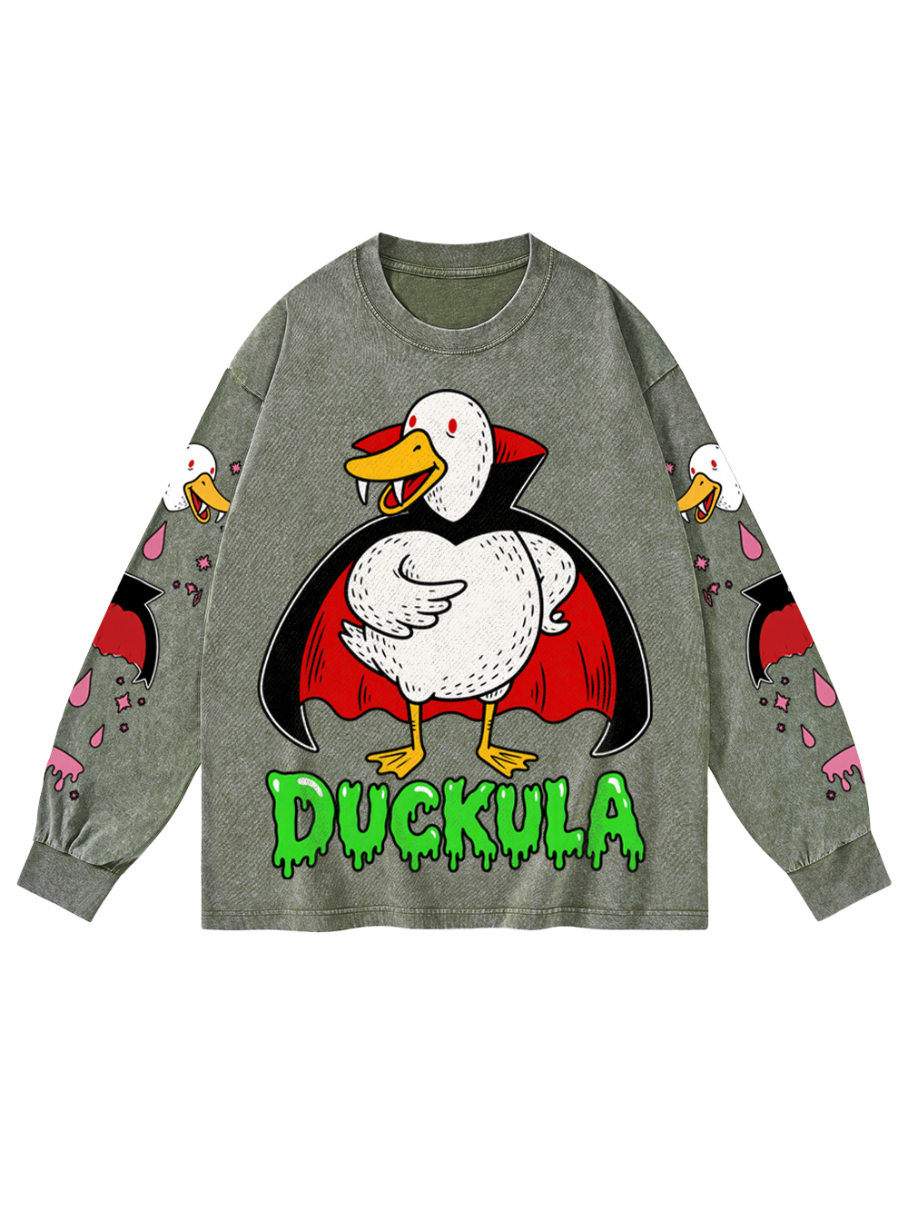 VAMPIRE DUCK WASHED LONG-SLEEVE GRAPHIC TSHIRT