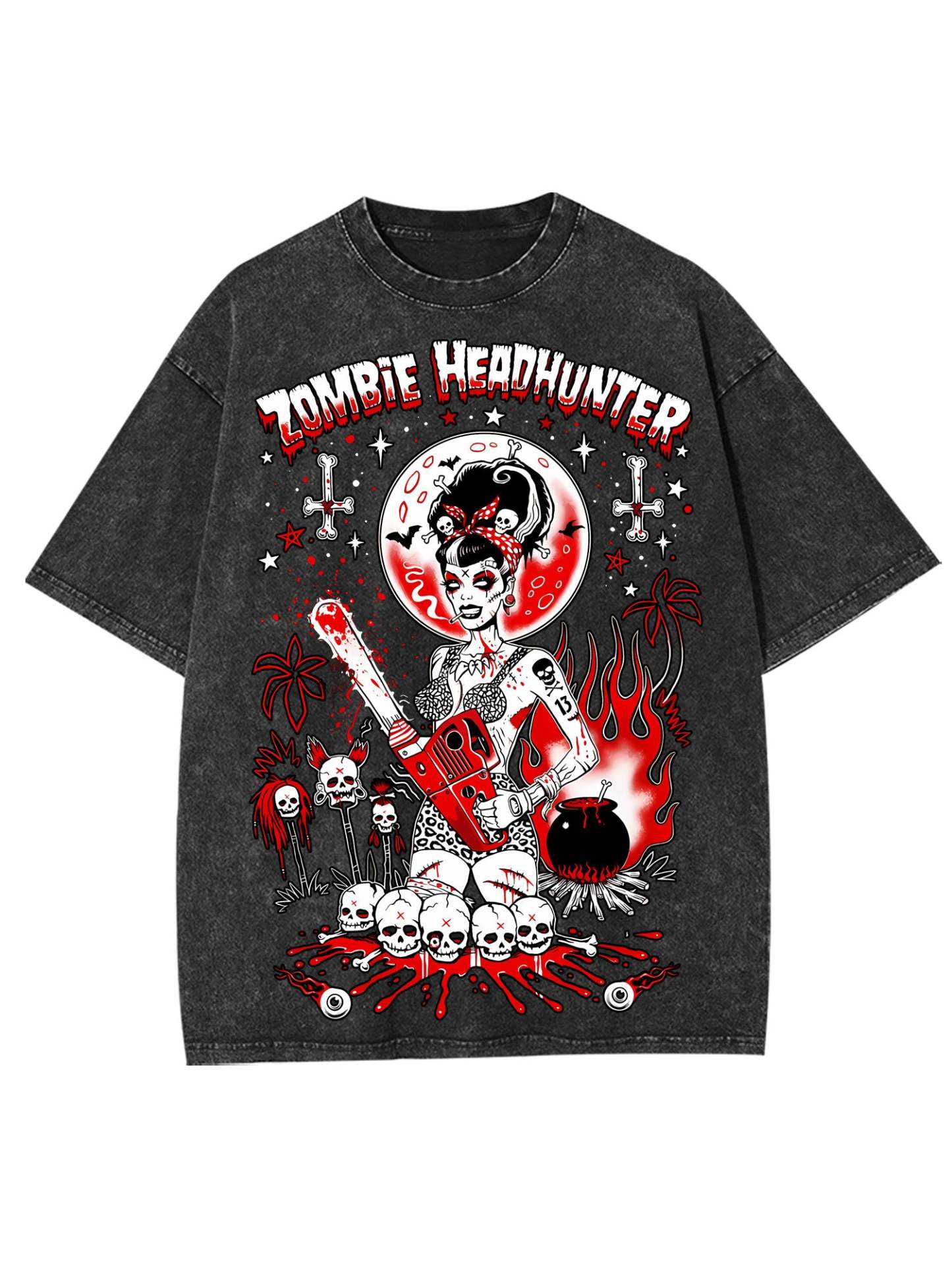 Zombie Headhunter Washed Tshirt-ClassyOutlaw Sale