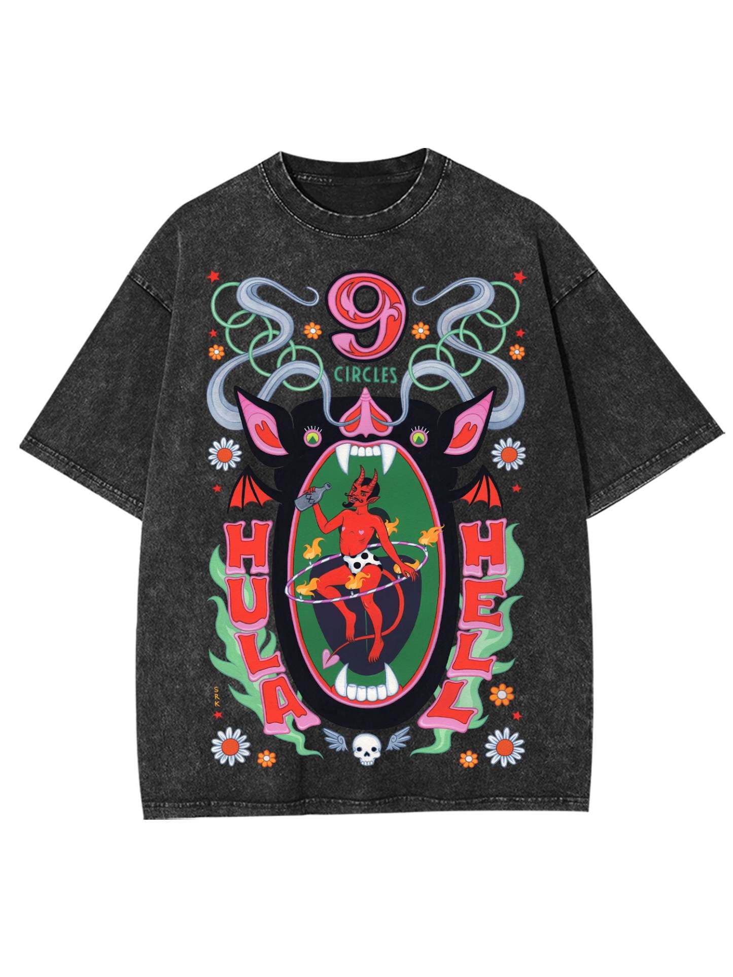 Hula Hell Washed Tshirt-ClassyOutlaw Sale