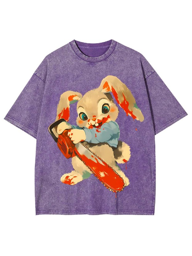 Bloody Bunny with Chainsaw Washed Tshirt