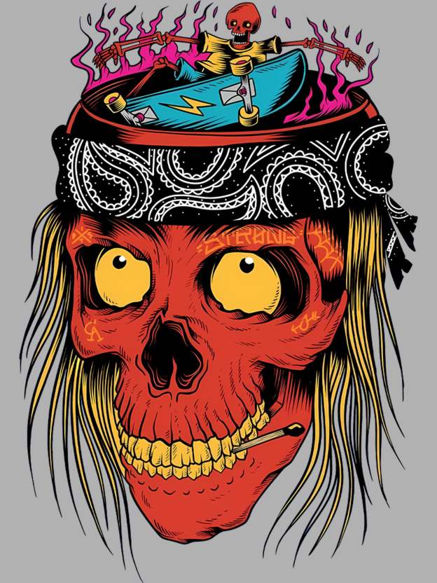 Skateboarding Skull Frenzy Washed Tshirt