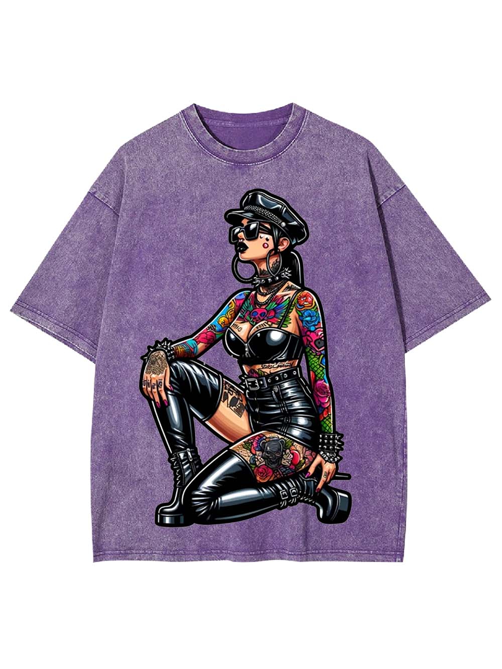 Pinup in Leather and Spikes Washed Tshirt