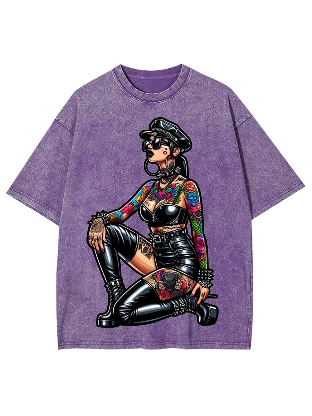 Pinup in Leather and Spikes Washed Tshirt