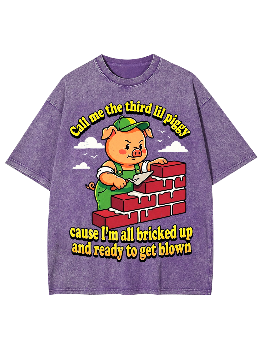 Third Lil Piggy Funny Retro Cartoon Washed Tshirt