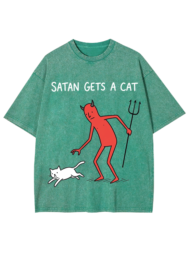 SATAN GETS A CAT Washed Tshirt
