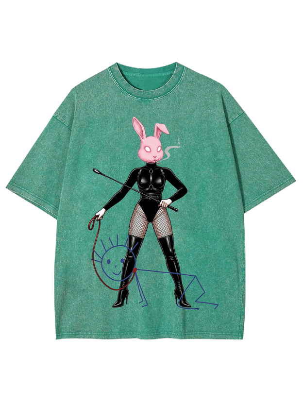 Leather Bunny Fetish Art Washed Tshirt