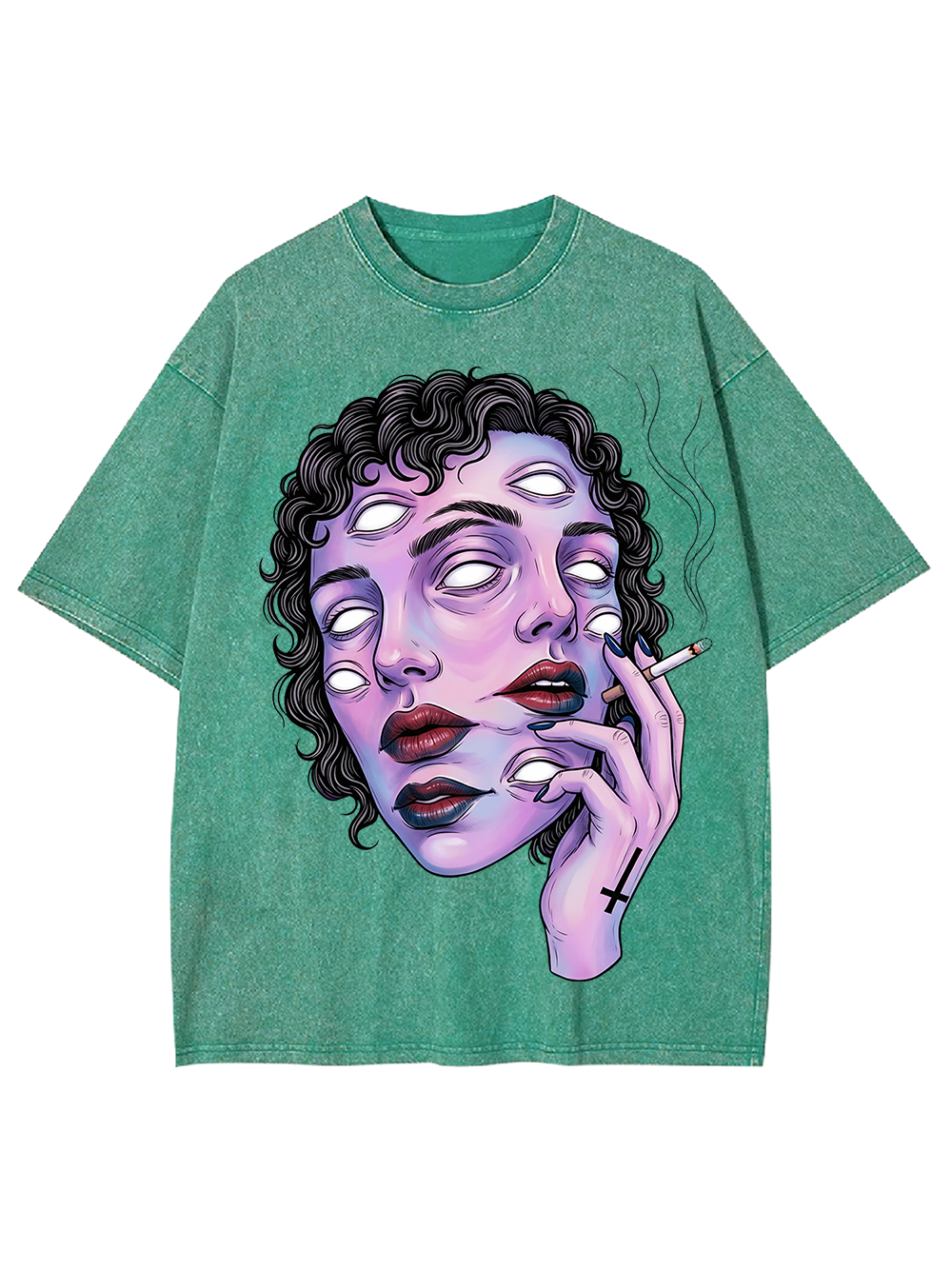 Surreal Multi-Eyed Face Washed Tshirt