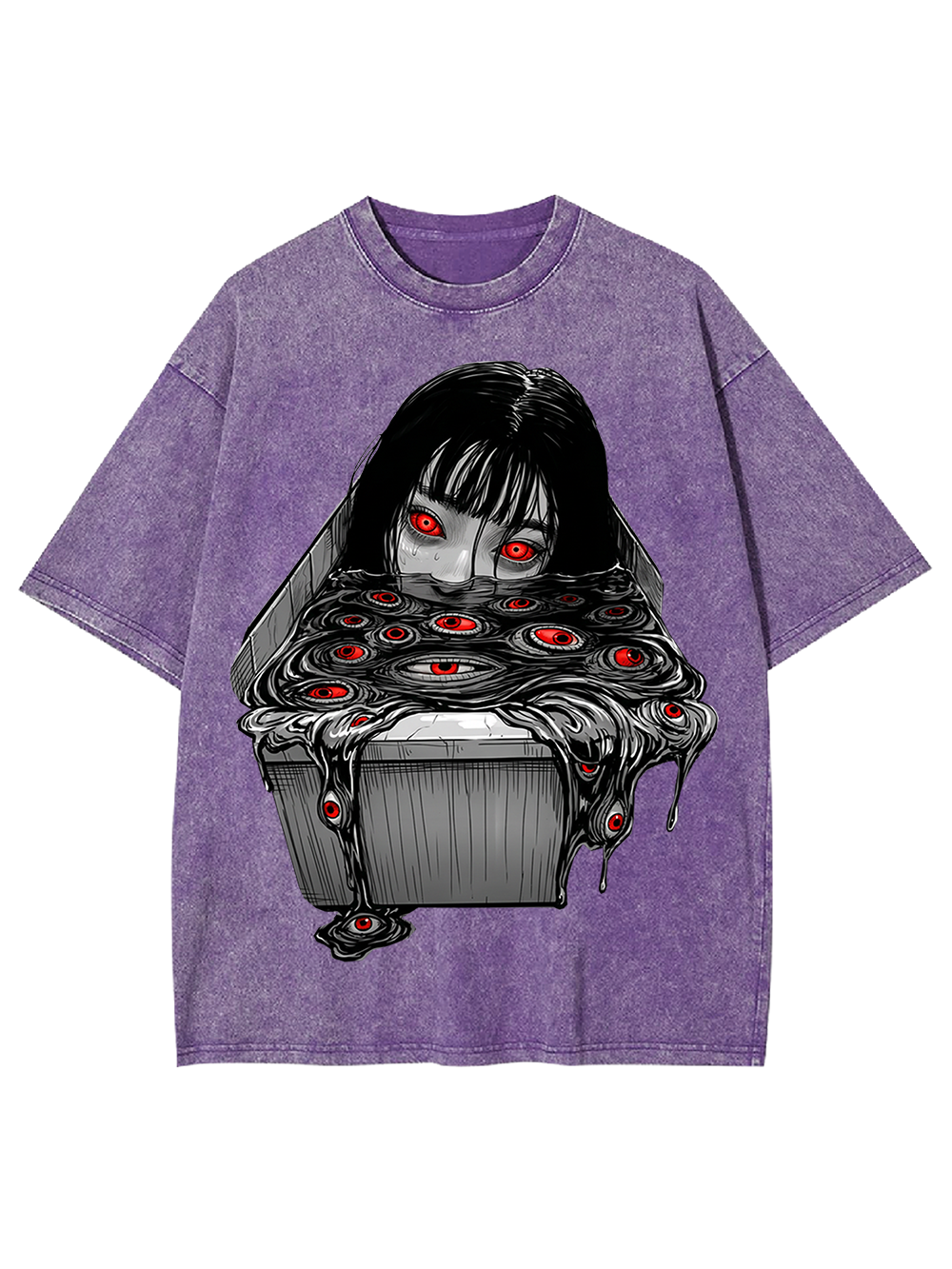 Japanese Horror Red-Eye Girl Washed Tshirt