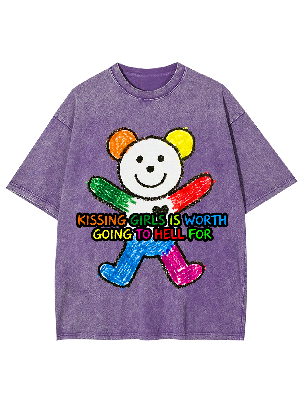 KISSING GIRLS IS WORTH GOING TO HELL FOR WASHED TSHIRT