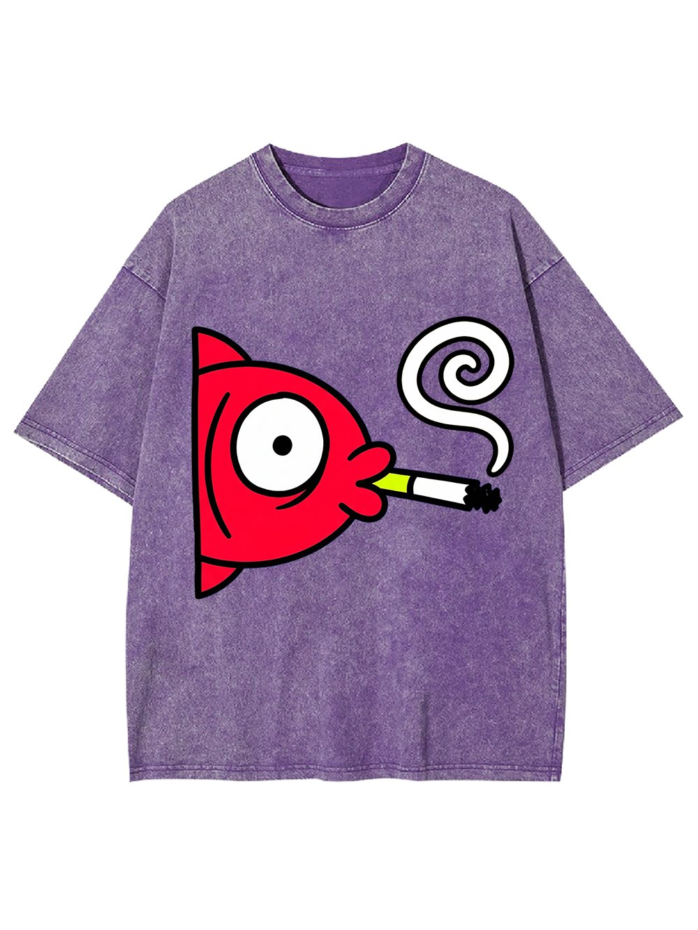 CARTOON RED FISH SMOKING CIGARETTE WASHED TSHIRT