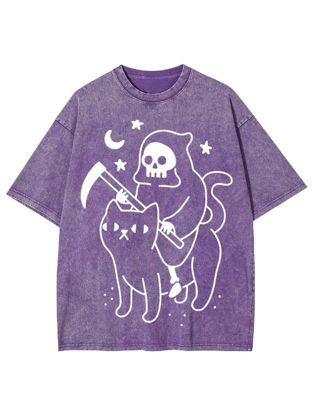 Grim Reaper's Cat Ride Washed Tshirt