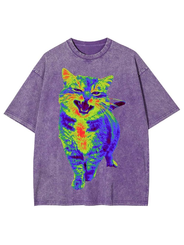Psychedelic Roaring Cat Washed Tshirt