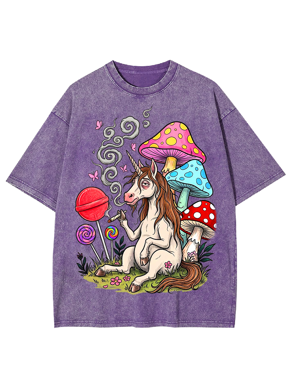 PSYCHEDELIC UNICORN AND MUSHROOM FANTASY WASHED TSHIRT