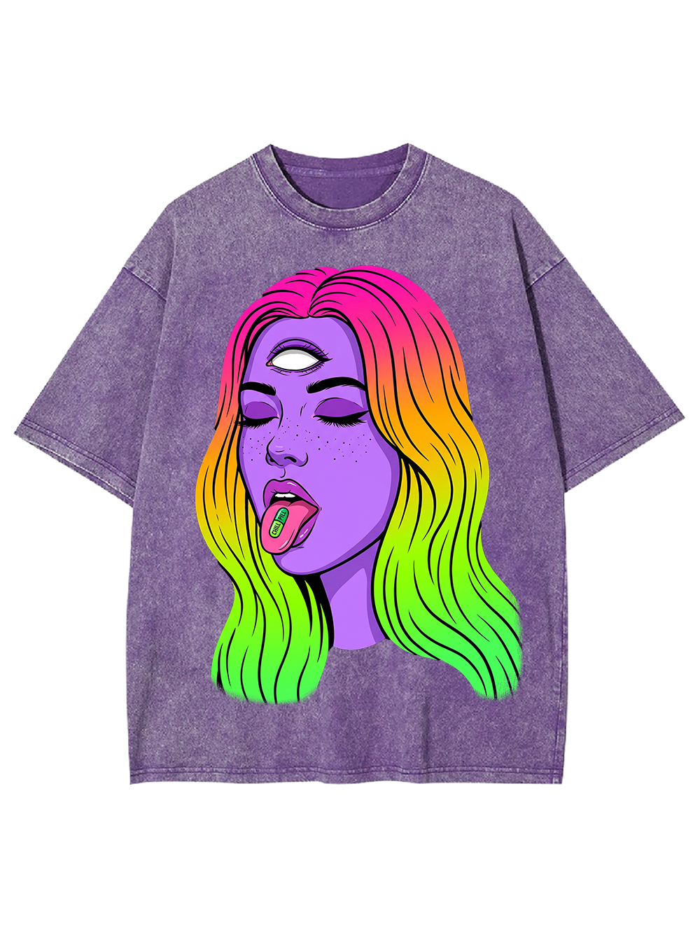 TRIPPY THIRD EYE RAINBOW GIRL WASHED TSHIRT