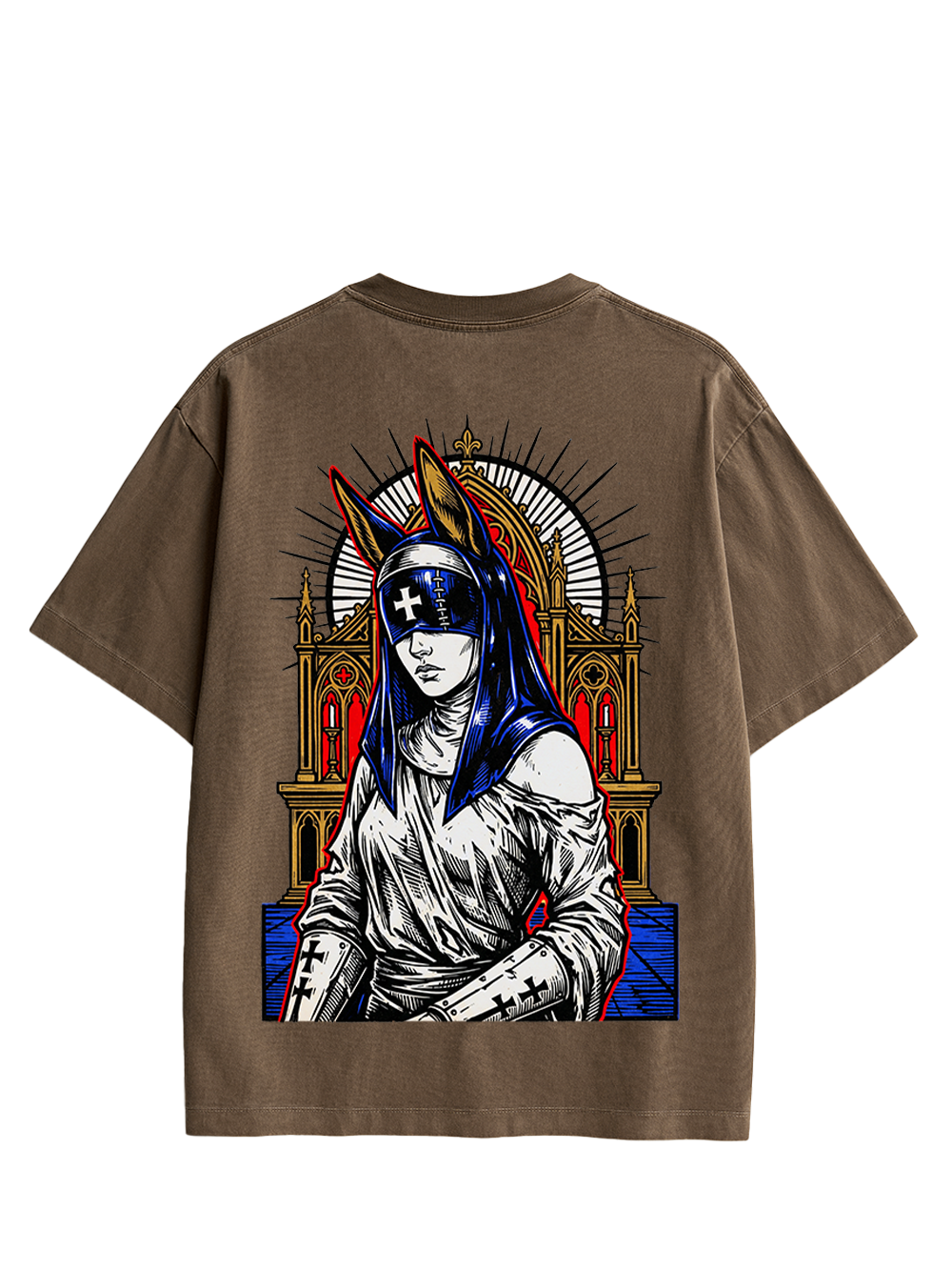GOTHIC NUN WITH BUNNY EARS CHURCH DOUBLE SIDED PRINT WASHED TSHIRT