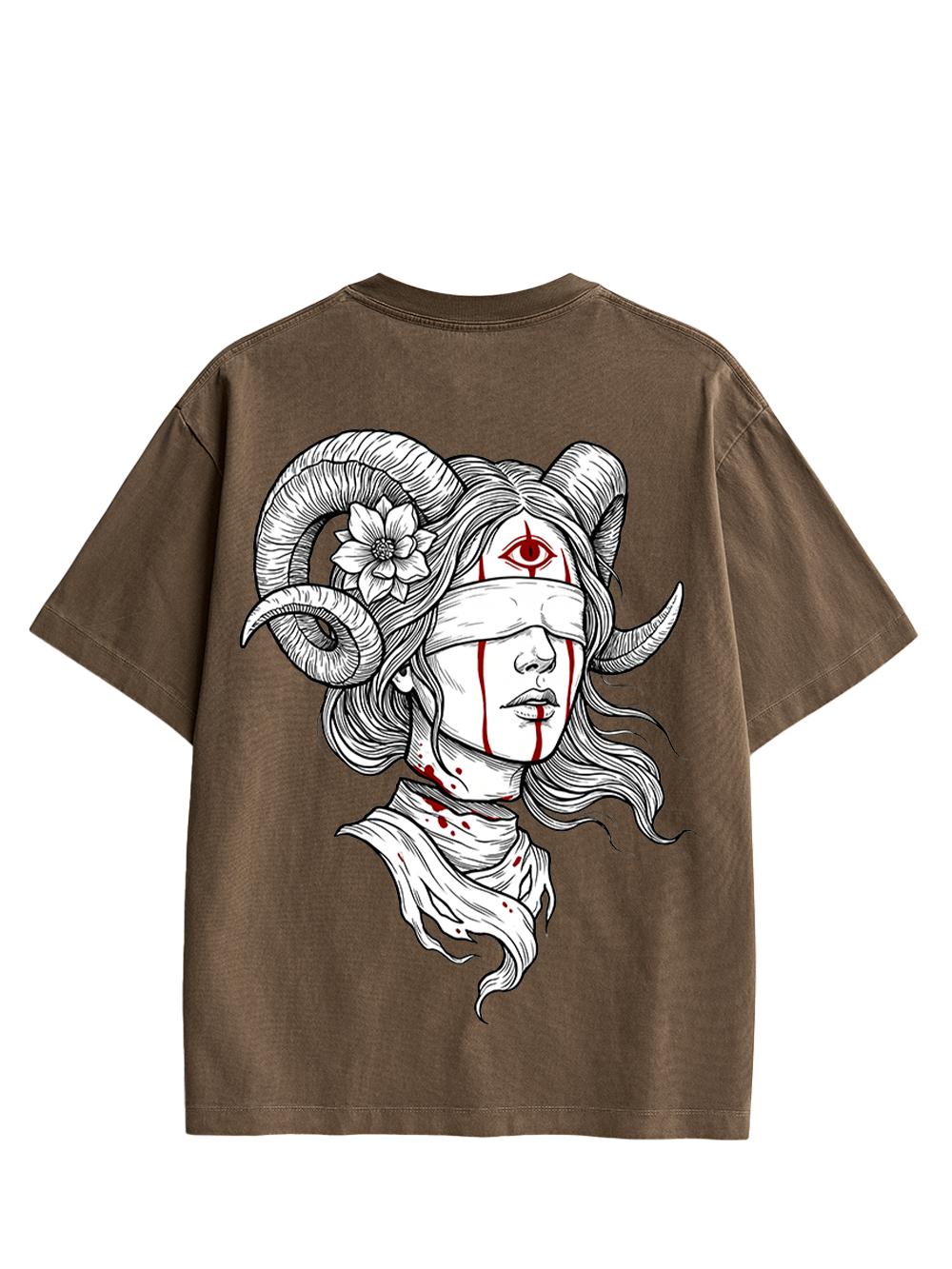RAM HORN GIRL BLOODY NECK DOUBLE SIDED PRINT WASHED TSHIRT