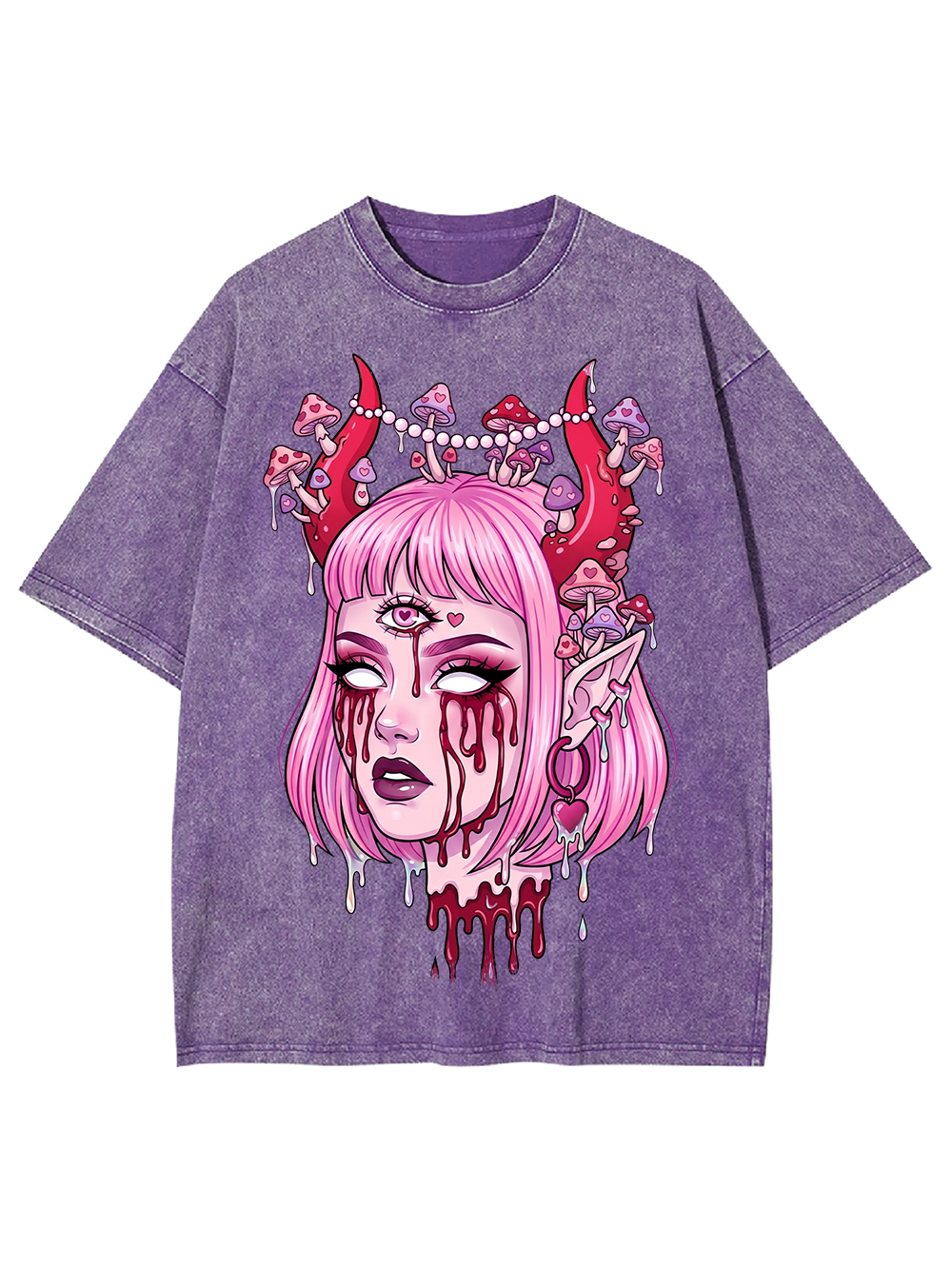 PINK DEMON GIRL SHROOM WASHED TSHIRT