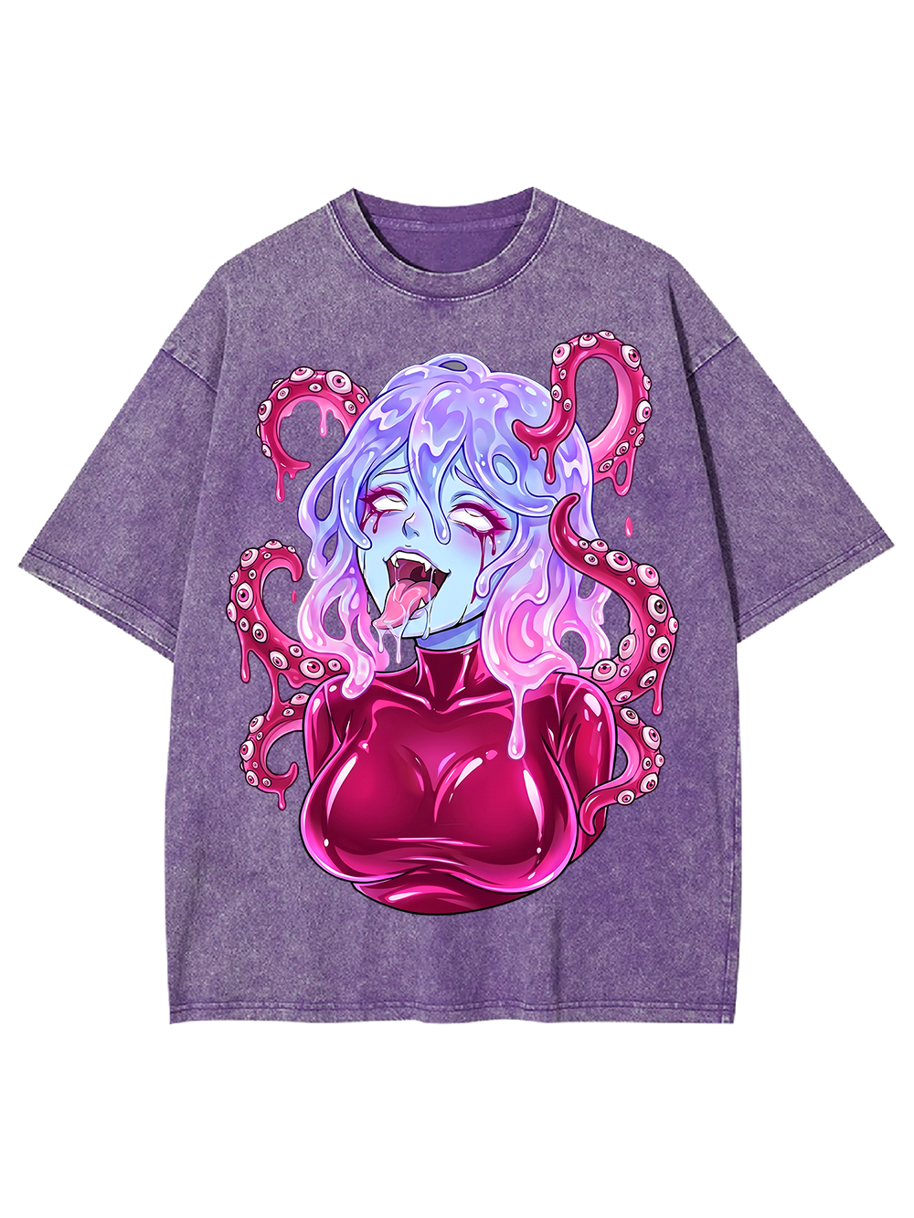 PINK TENTACLE DEMON GIRL WASHED TSHIRT
