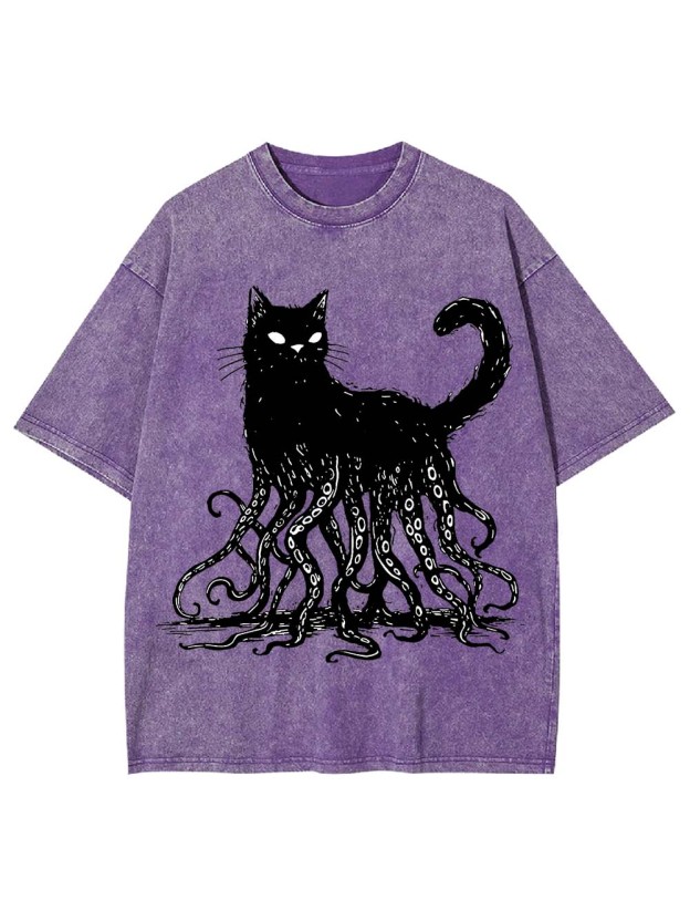 Octopus Tentacle Cat Washed Tshirt
