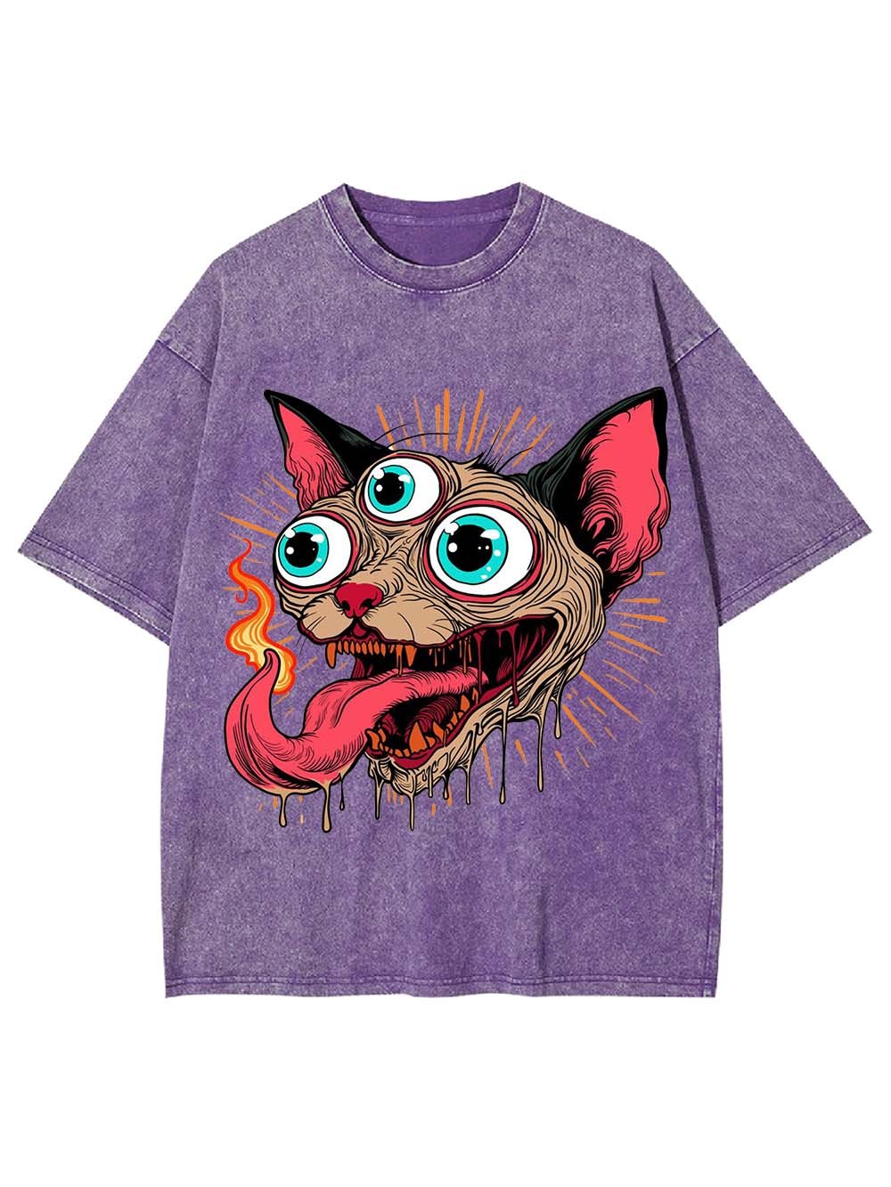 Flaming Three-Eyed Cat Washed Tshirt