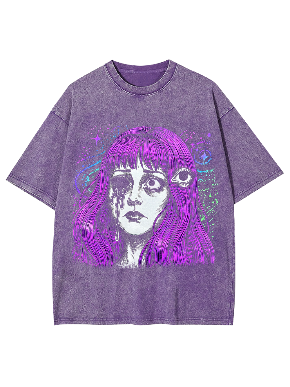 PURPLE PSYCHEDELIC ONE-EYE GIRL WASHED TSHIRT