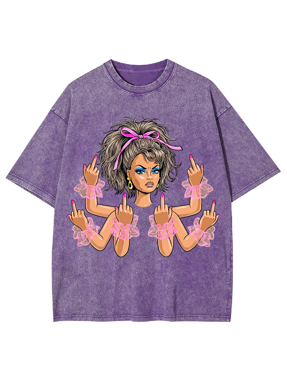 PINK BOW ATTITUDE QUEEN WASHED TSHIRT