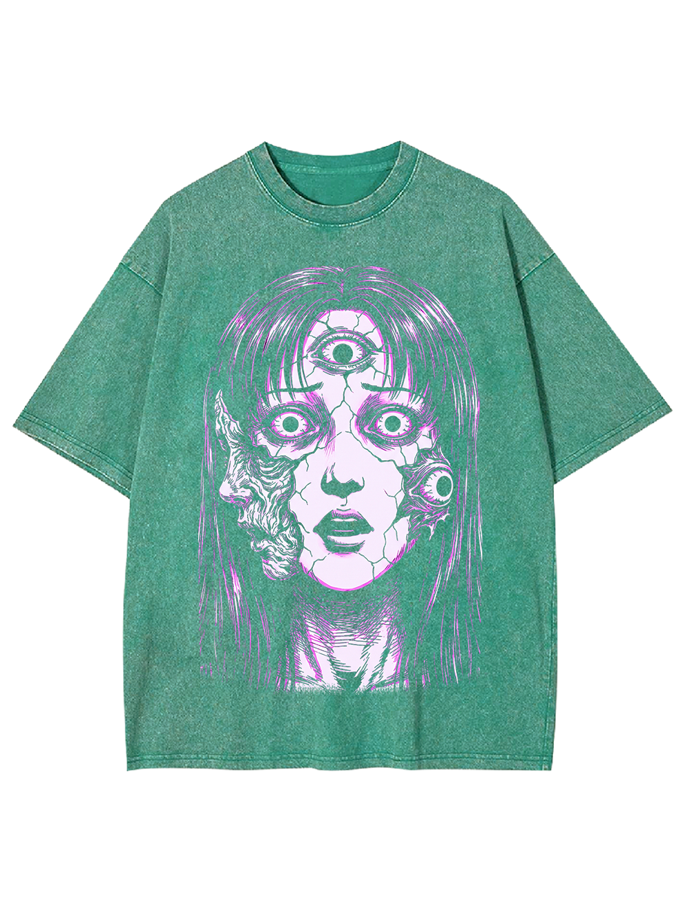 PURPLE PSYCHIC MULTI-EYE GIRL WASHED TSHIRT