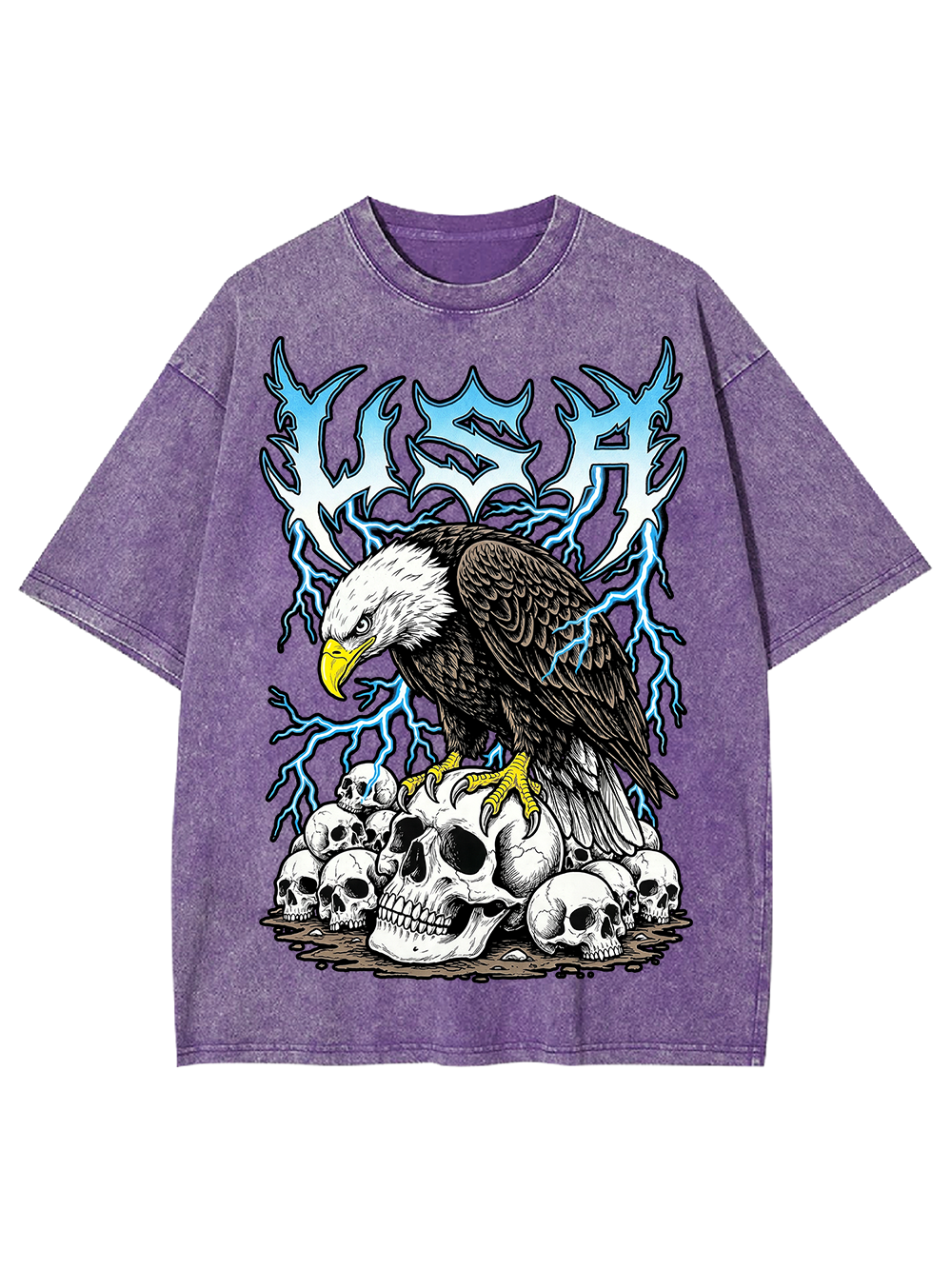 USA EAGLE THUNDER SKULLS WASHED TSHIRT