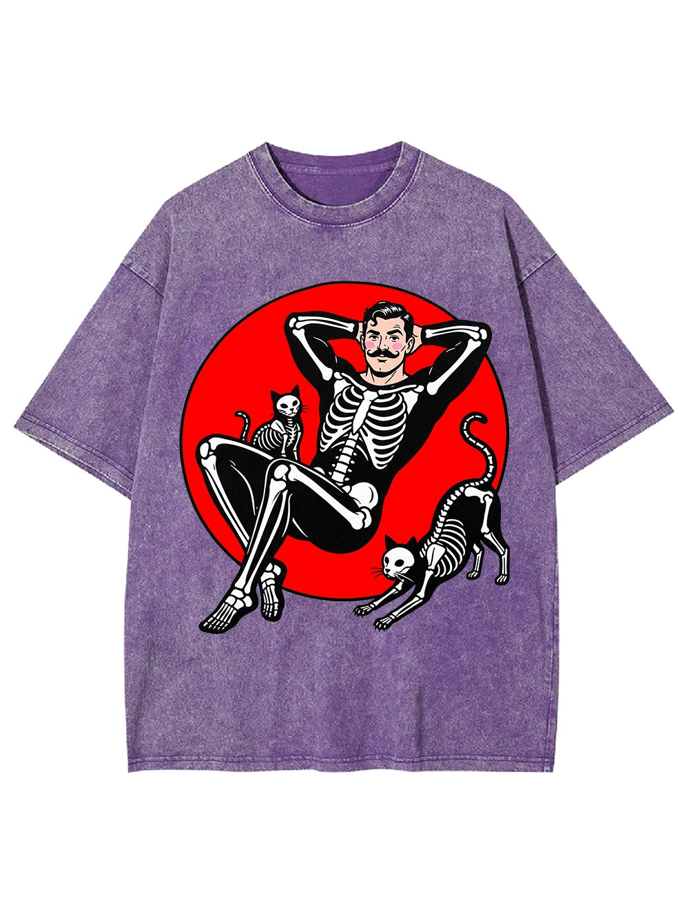 SKELETON QUEEN WITH CATS WASHED TSHIRT